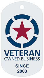 Veteran Owned Business logo shaped like a dog tag